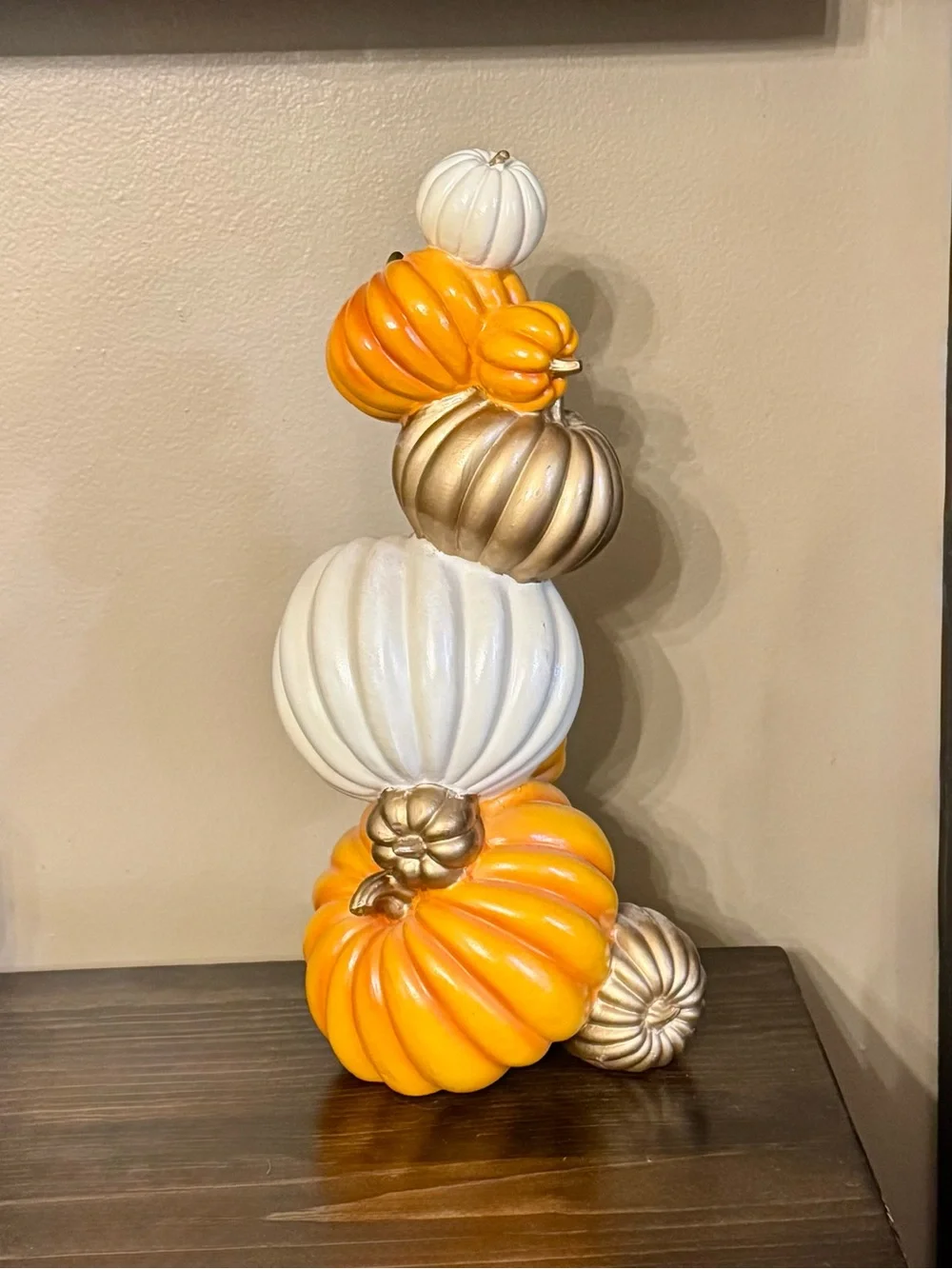 Seasonal Stacked Pumpkin Table Accent - White, Orange & Gold